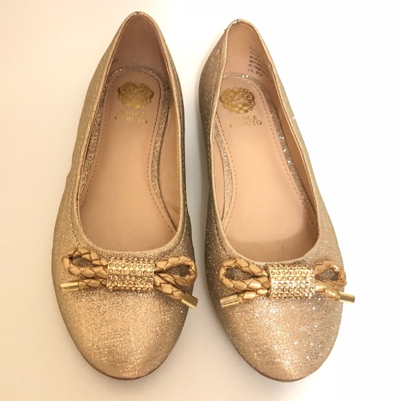 Vince Camuto Penelope Gold Bow Ballet Flats Sz 11 - Picture 1 of 7